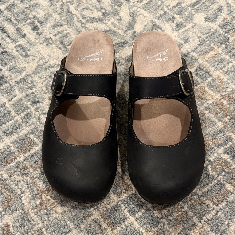 Dansko Black Leather Mary Jane Slip-On Clogs - Picture 2 of 6